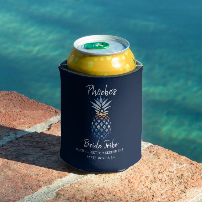 Bachelorette Party Pineapple Coastal Sunset Custom Can Cooler (In Situ Pool)