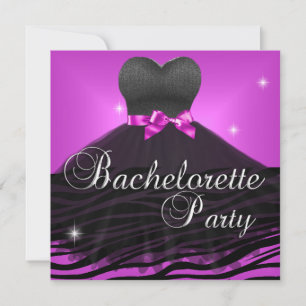 Bachelorette Party Pink Black Zebra Dress Invitation