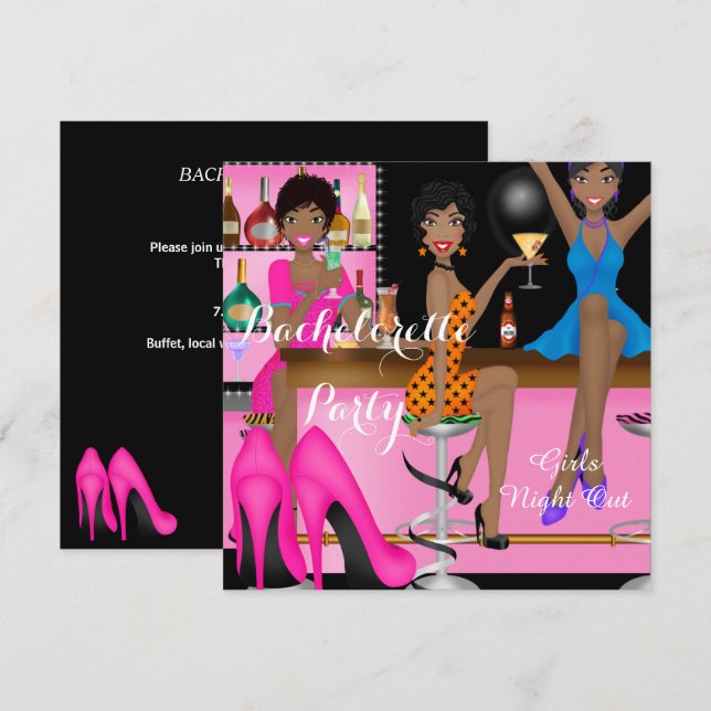 Bachelorette Party Pink Blue Shoe High Heels Shoe Invitation (Front/Back)