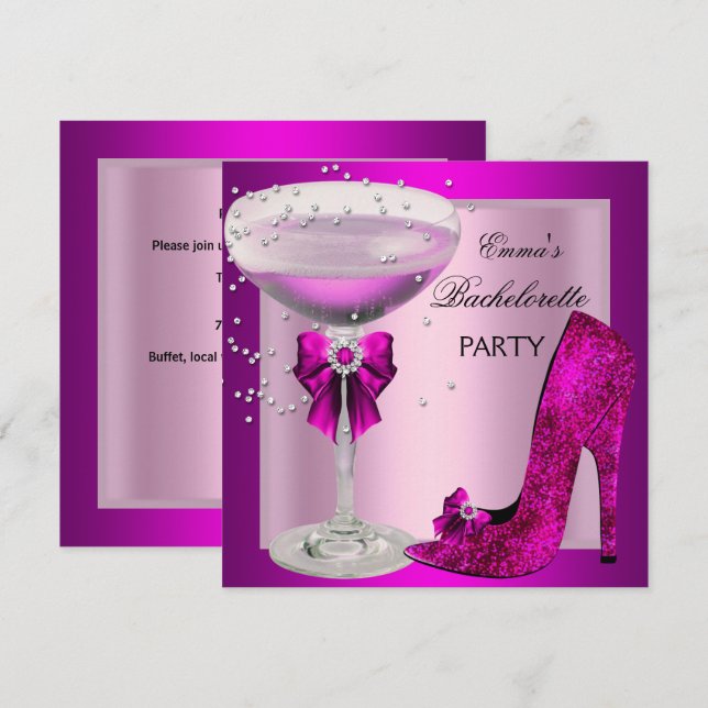 Bachelorette Party Pink Champagne Invitation (Front/Back)