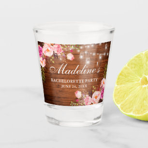 Bachelorette Party Pink Floral Wood Lights Shot Glass