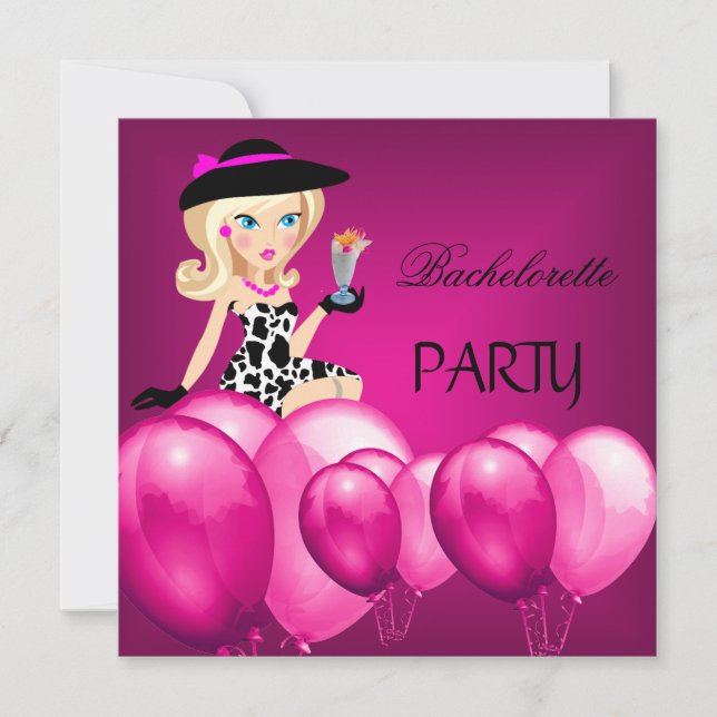 Bachelorette Party Pink Girl Balloons Cocktail Invitation (Front)