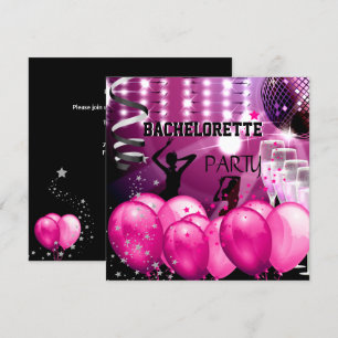 Bachelorette Party Pink Girl Disco Ball Balloons Invitation