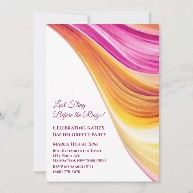 Bachelorette Party-Pink Orange Yellow- Invitation (Front)