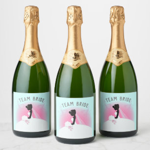 Bachelorette Party Pink silhouette team bride Sparkling Wine Label
