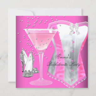 Bachelorette Party Pink Silver Margarita Invitation