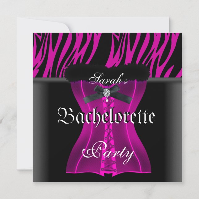 Bachelorette Party Pink Zebra Black Corset Invitation (Front)