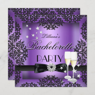 Bachelorette Party Purple Black Champagne Invitation