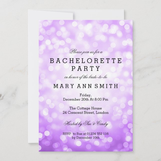 Bachelorette Party Purple Glitter Lights Invitation (Front)