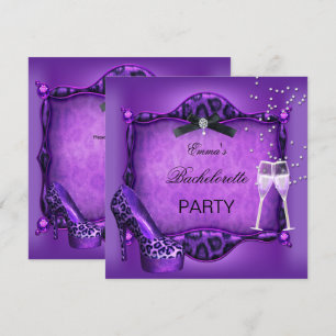 Bachelorette Party Purple Leopard Black Shoes 2 Invitation