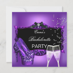 Bachelorette Party Purple Leopard Black Shoes 3 Invitation