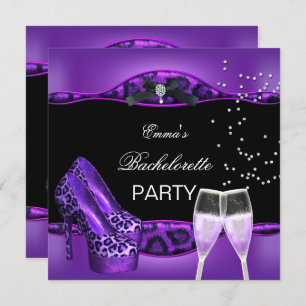 Bachelorette Party Purple Leopard Black Shoes 4 Invitation