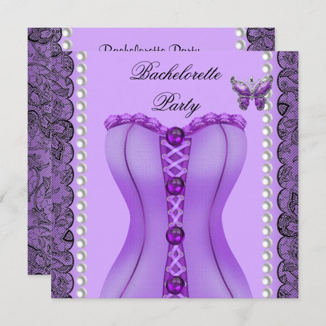 Bachelorette Party Purple Lilac Corset Butterfly Invitation (Front/Back)