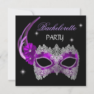 Bachelorette Party Purple Mask Black Invitation