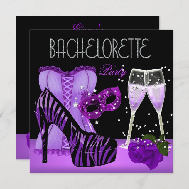 Bachelorette Party Purple Mask Shoes Corset Invitation (Front/Back)