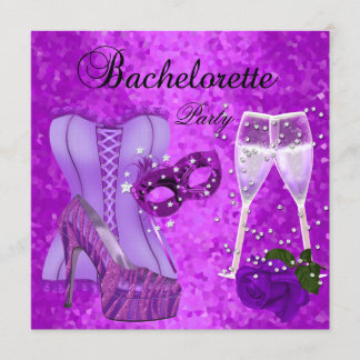 Bachelorette Party Purple Mask Shoes Corset Invitation