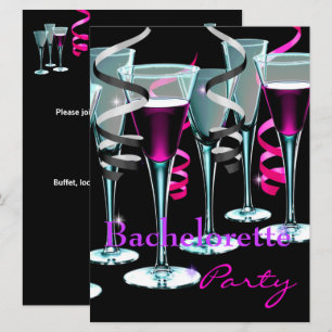 Bachelorette Party Purple Pink Black Drinks Invitation