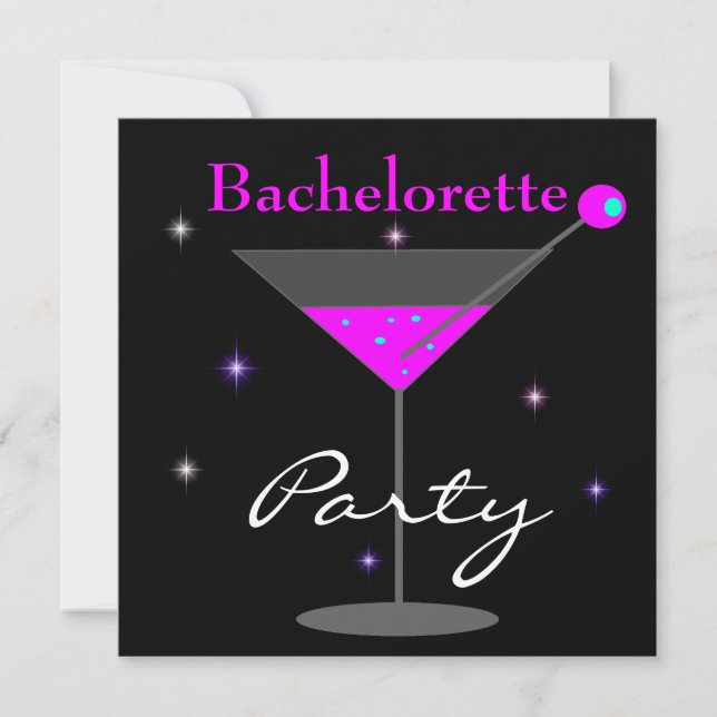 Bachelorette Party Purple Pink Black Martini 2 Invitation (Front)