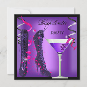 Bachelorette Party Purple Pink Boots Cocktail Invitation
