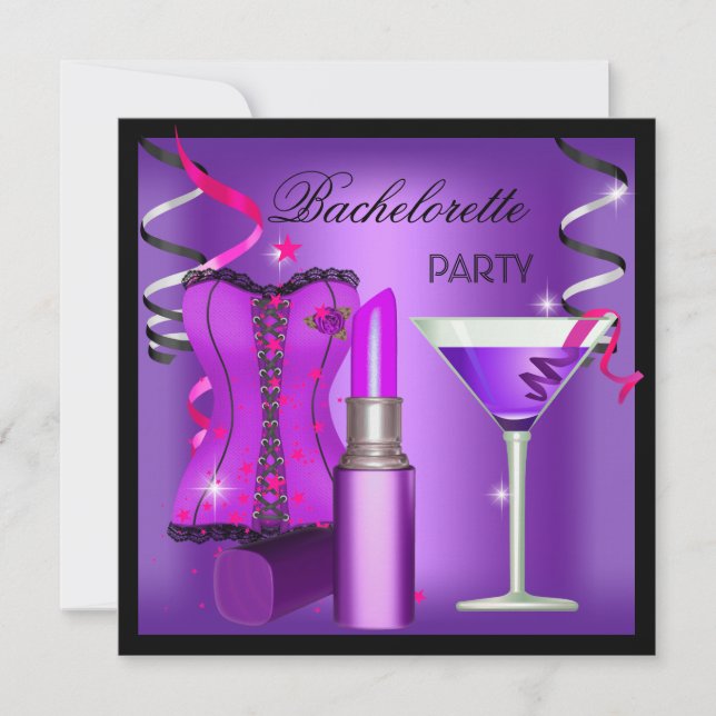Bachelorette Party Purple Pink Lipstick Corset Invitation (Front)