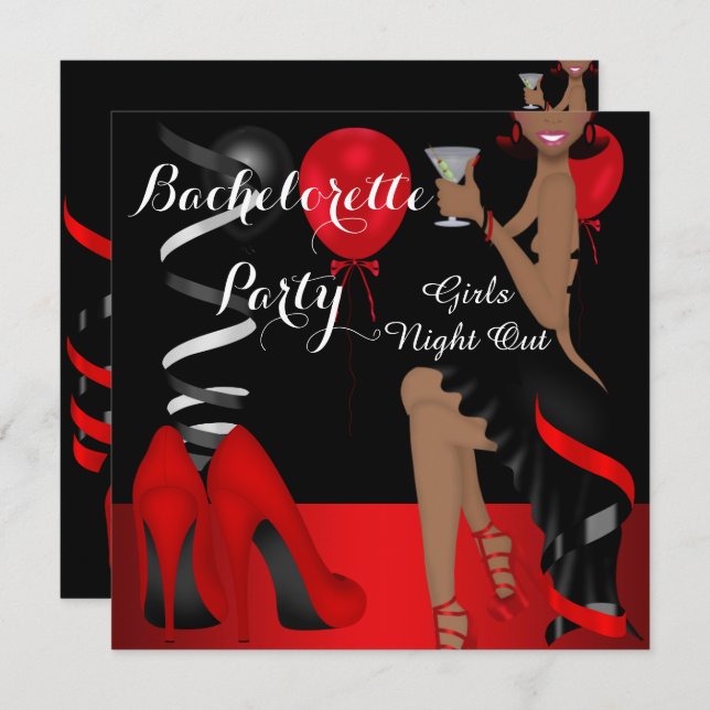Bachelorette Party Red Black Shoe High Heels 2 Invitation (Front/Back)