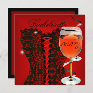 Bachelorette Party Red Corset Black Wine 2 Invitation