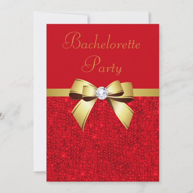 Bachelorette Party Red Faux Sequins Red Bow Invitation (Front)