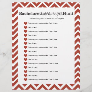 Bachelorette Party Red Scavenger Hunt Game