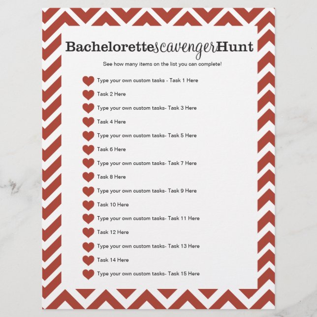 Bachelorette Party Red Scavenger Hunt Game (Front)