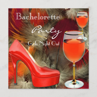 Bachelorette Party Red Shoes Hi Heels Wine Glass Invitation