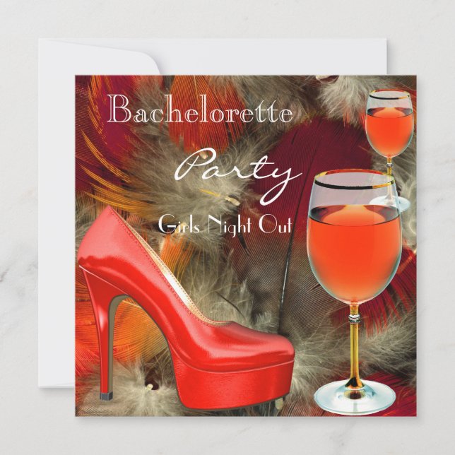 Bachelorette Party Red Shoes Hi Heels Wine Glass Invitation (Front)