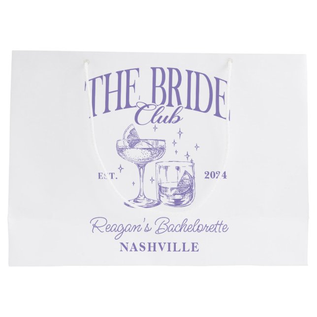 Bachelorette Party Retro Cocktail Purple Bride Large Gift Bag (Back)