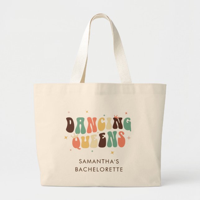 Bachelorette Party Retro Dancing Queens Custom Large Tote Bag (Front)