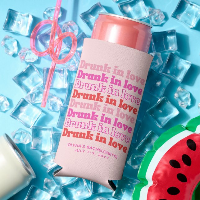 Bachelorette Party Retro Drunk in Love Can Cooler (In Situ Summer)