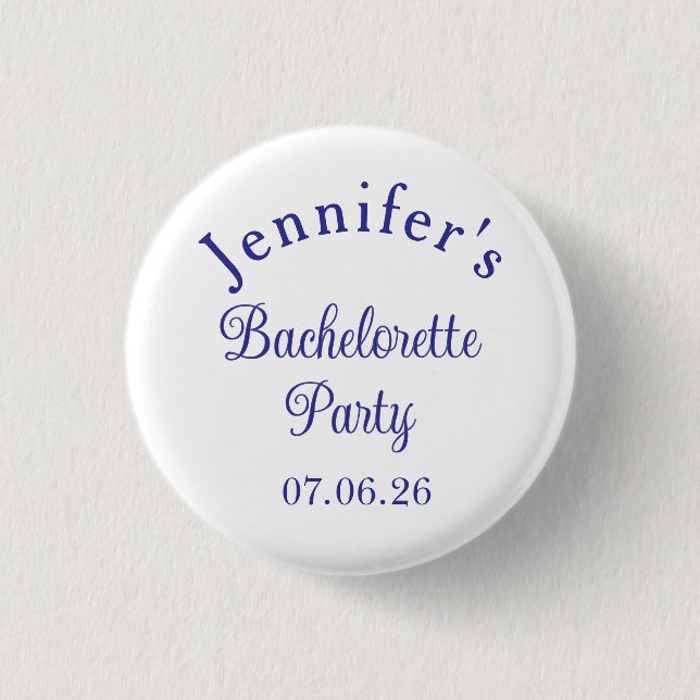 Bachelorette Party Retro Modern Blue Classy Script 3 Cm Round Badge (Front)
