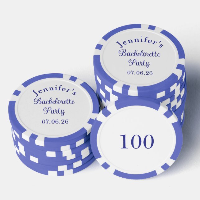 Bachelorette Party Retro Modern Blue Classy Script Poker Chips (Stack)