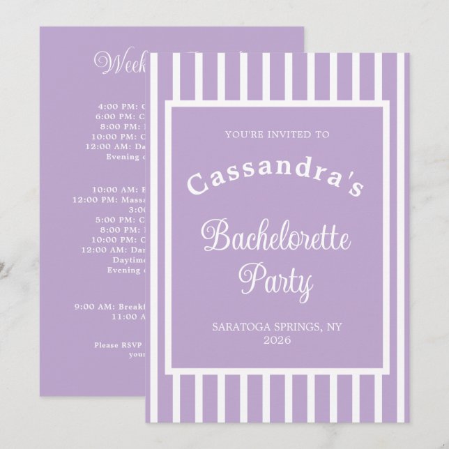 Bachelorette Party Retro Modern LightPurple Classy Invitation (Front/Back)
