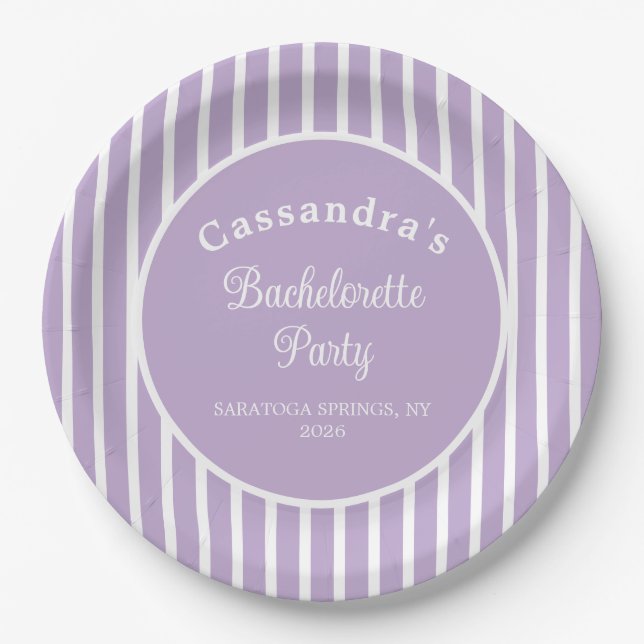 Bachelorette Party Retro Modern LightPurple Classy Paper Plate (Front)