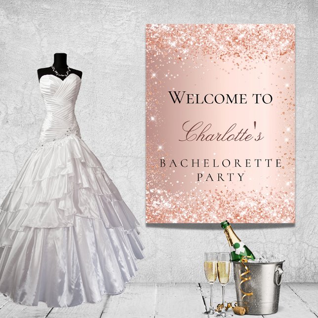 Bachelorette party rose gold blush glitter welcome poster (Creator Uploaded)