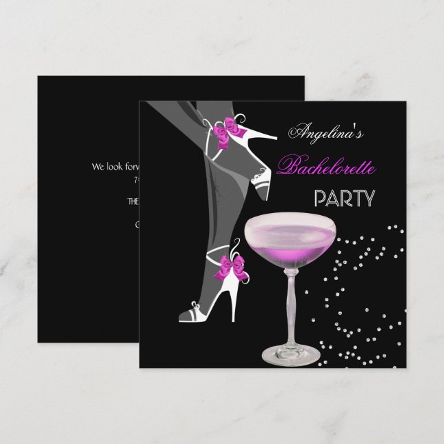 Bachelorette Party Shoes Champagne pink Invitation (Front/Back)