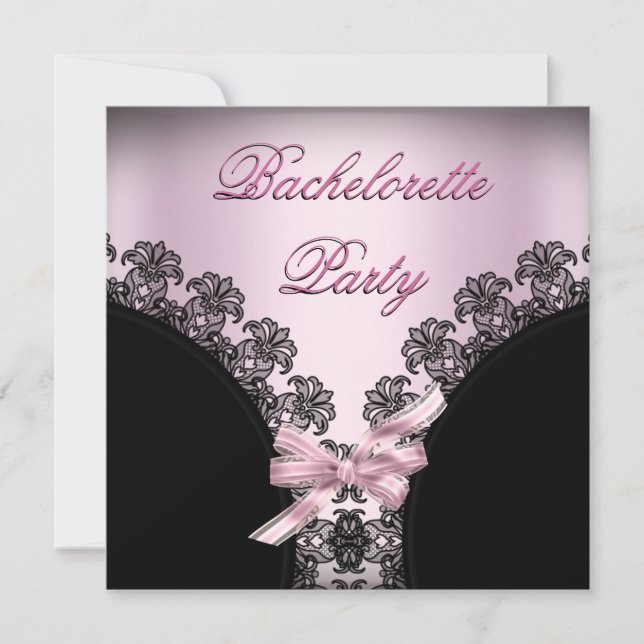 Bachelorette Party Soft Pink Black Lace Invitation (Front)