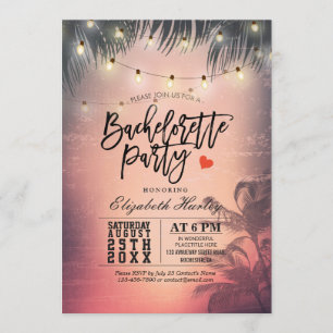 Bachelorette Party Summer Beach Palm Trees Lights Invitation