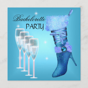 Bachelorette Party Teal Blue Boot Champagne Invitation