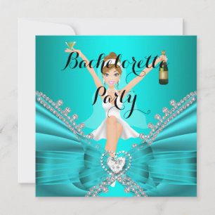 Bachelorette Party Teal Blue Diamond Lace fun Invitation