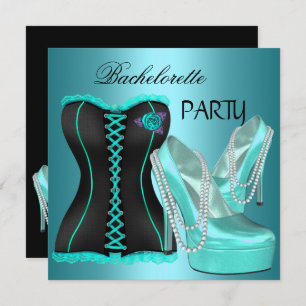 Bachelorette Party Teal Blue Hi heel Shoes Invitation
