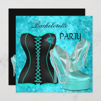Bachelorette Party Teal Blue Hi heel Shoes Invitation