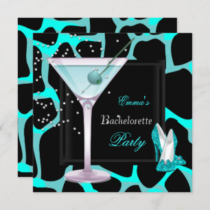 Bachelorette Party Teal Blue Leopard Shoes Black Invitation