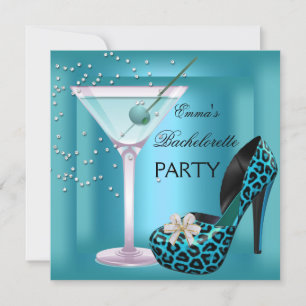 Bachelorette Party Teal Blue Leopard Shoes Glass Invitation