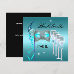 Bachelorette Party Teal Blue Mask Champagne Invitation