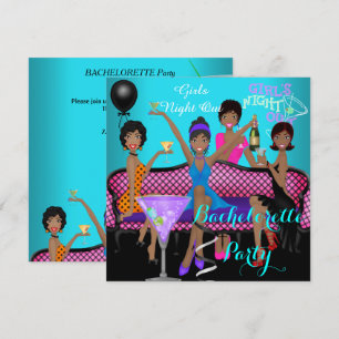 Bachelorette Party Teal Pink Fun Girls Cocktails 3 Invitation